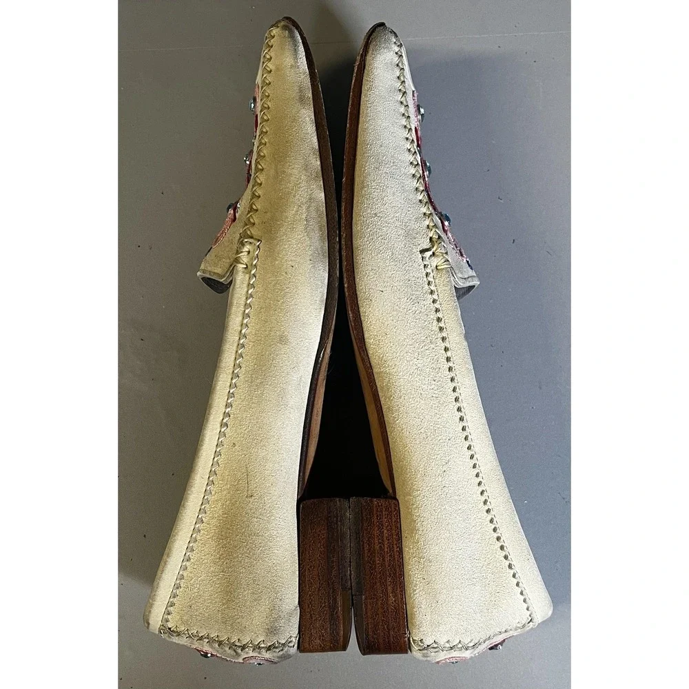 Bruno Magli Shoes Womens EU 36 Beige Suede Loafers‎ Flats Embroidered Rhinestone